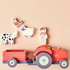 Wooden Tractor & Animal Trailer Toy