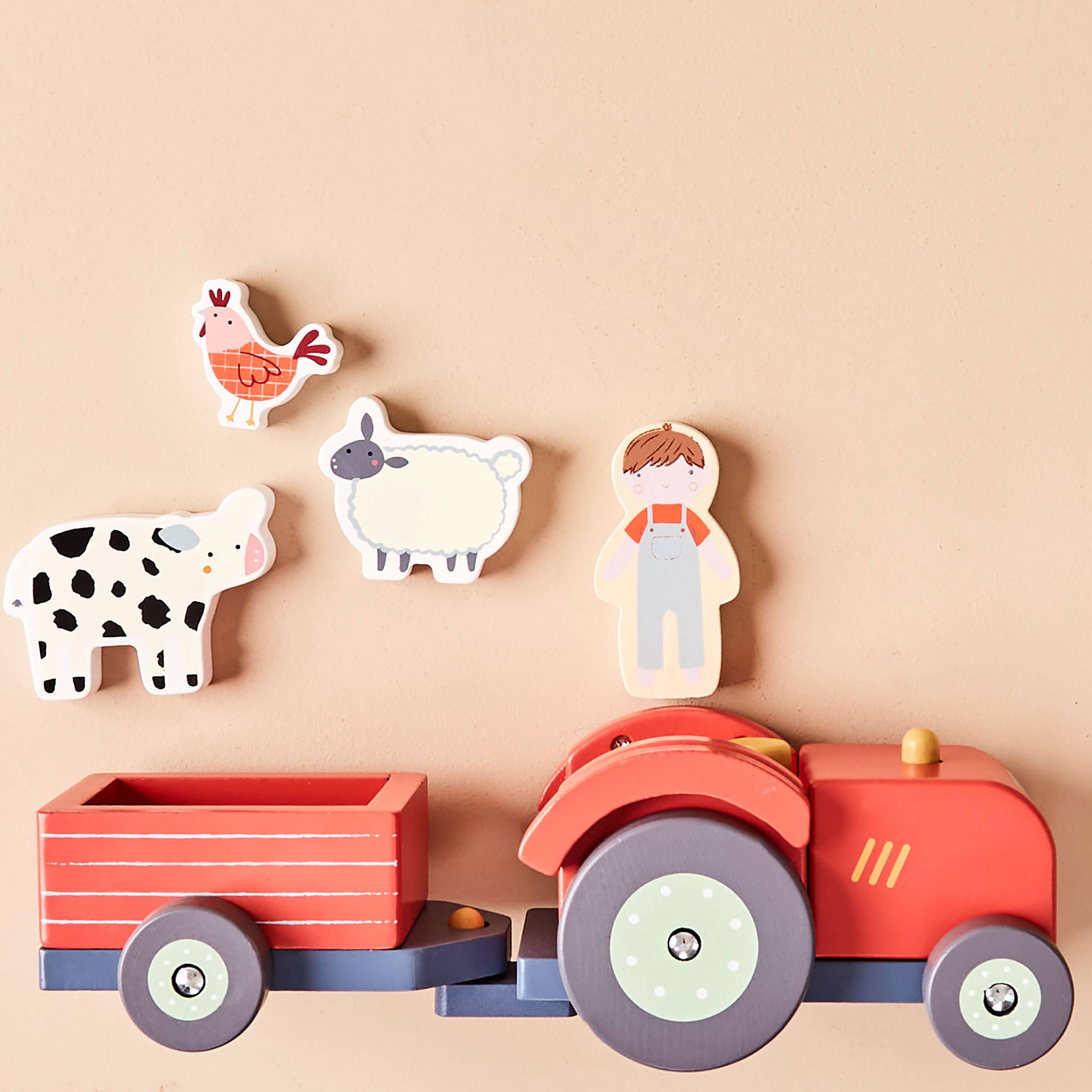 Wooden Tractor & Animal Trailer Toy