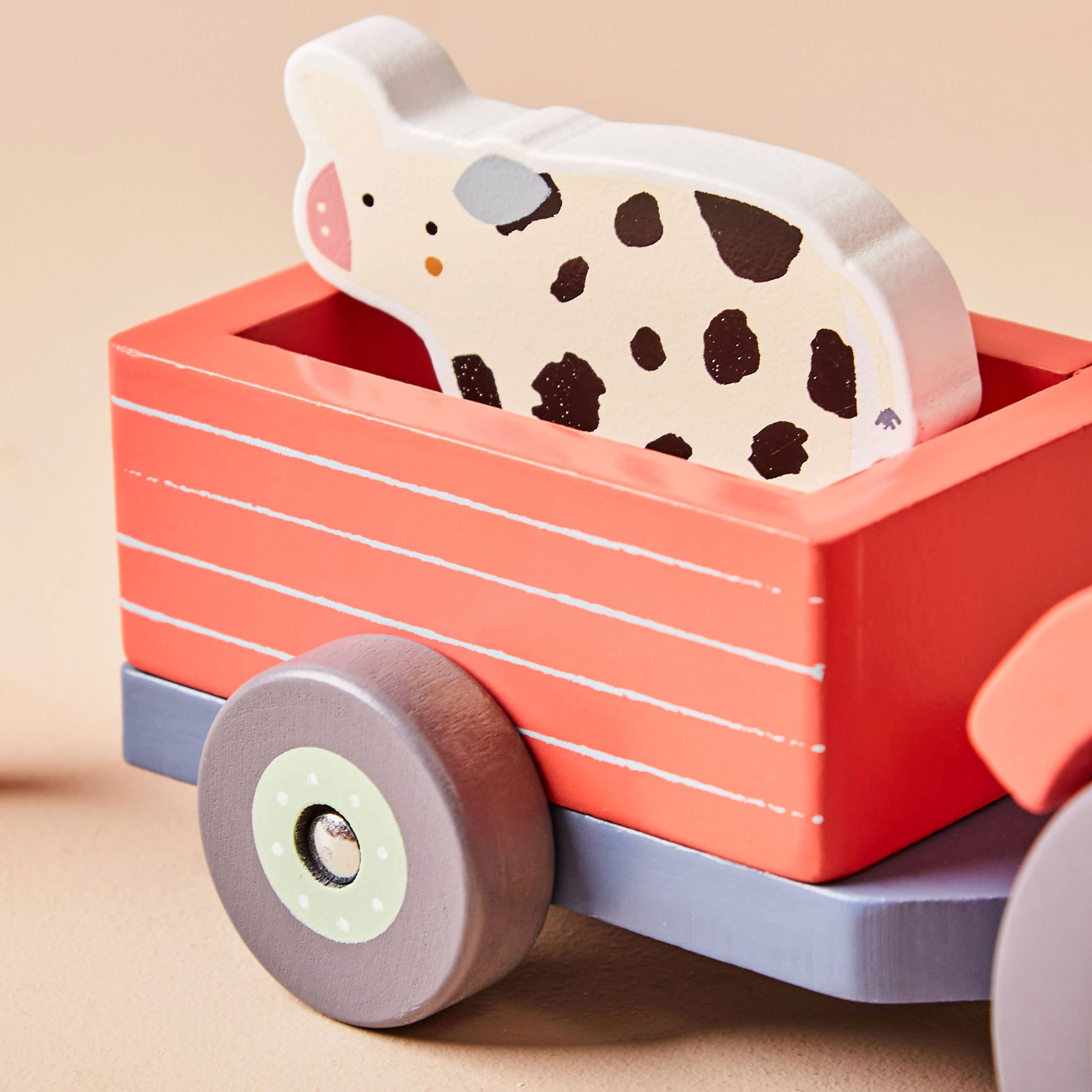 Wooden Tractor & Animal Trailer Toy