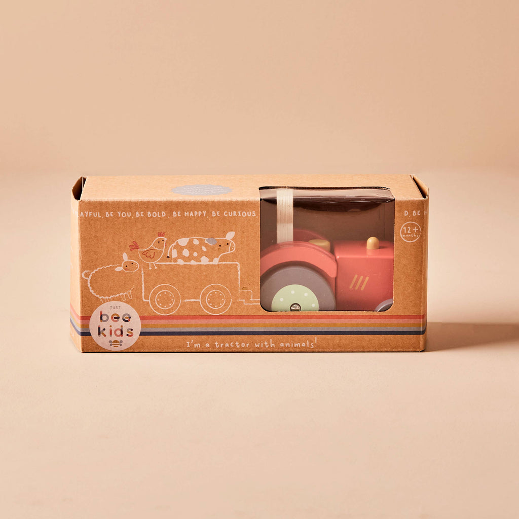 Wooden Tractor & Animal Trailer Toy