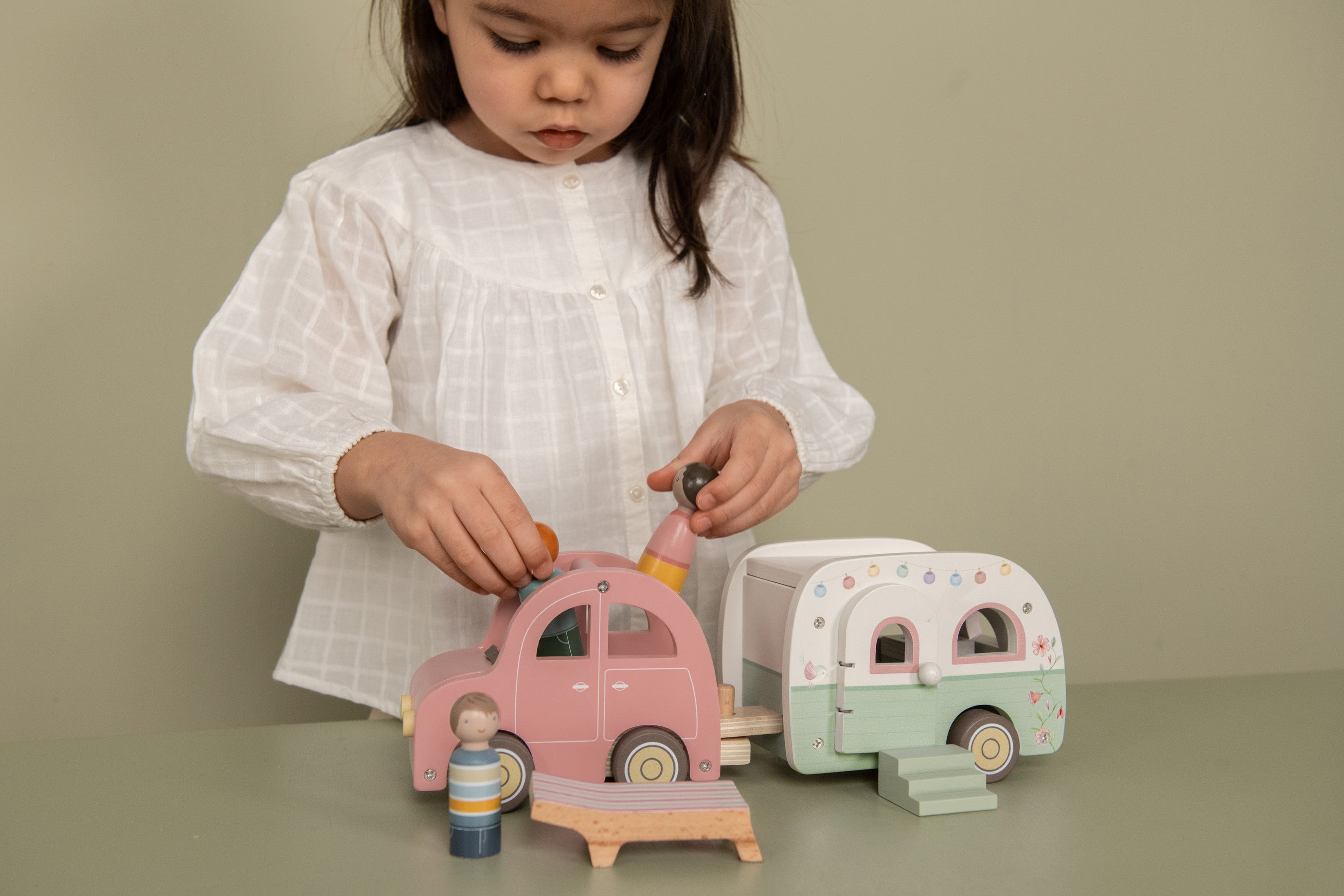 Wooden Toy Car with Caravan