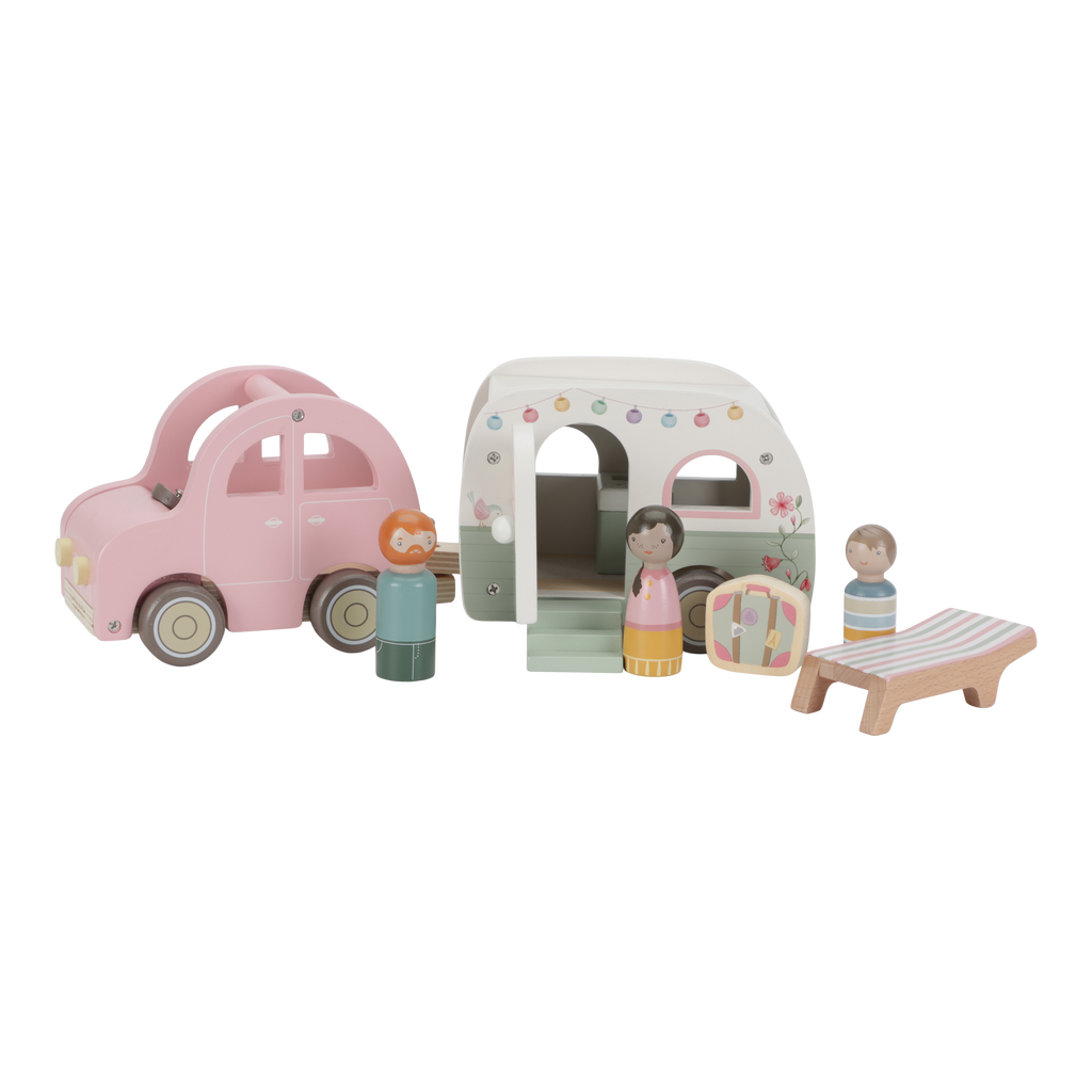 Wooden Toy Car with Caravan