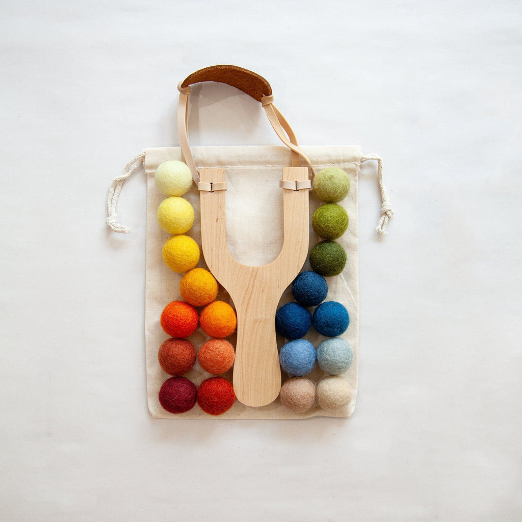 Wooden Toy Slingshot with Felt Balls