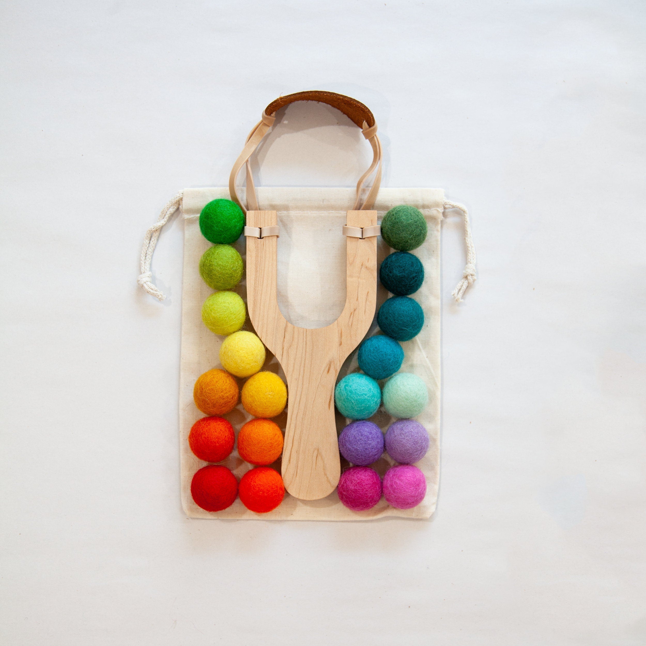 Wooden Toy Slingshot with Felt Balls