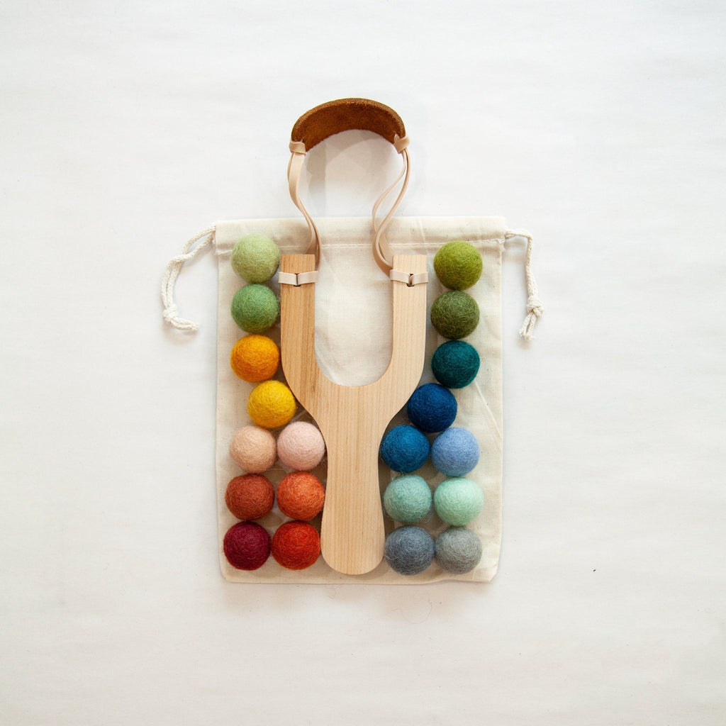 Wooden Toy Slingshot with Felt Balls
