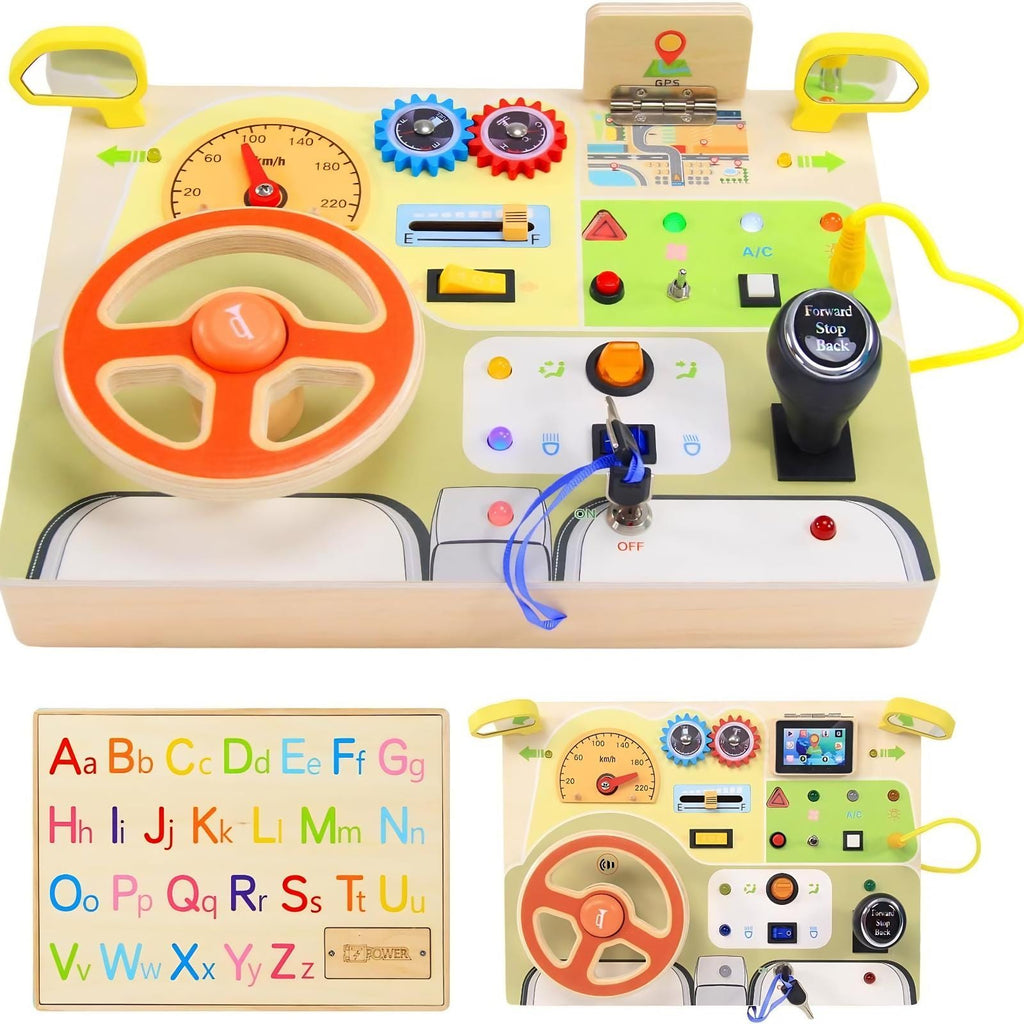 Wooden Driving Steering Wheel Busy Board