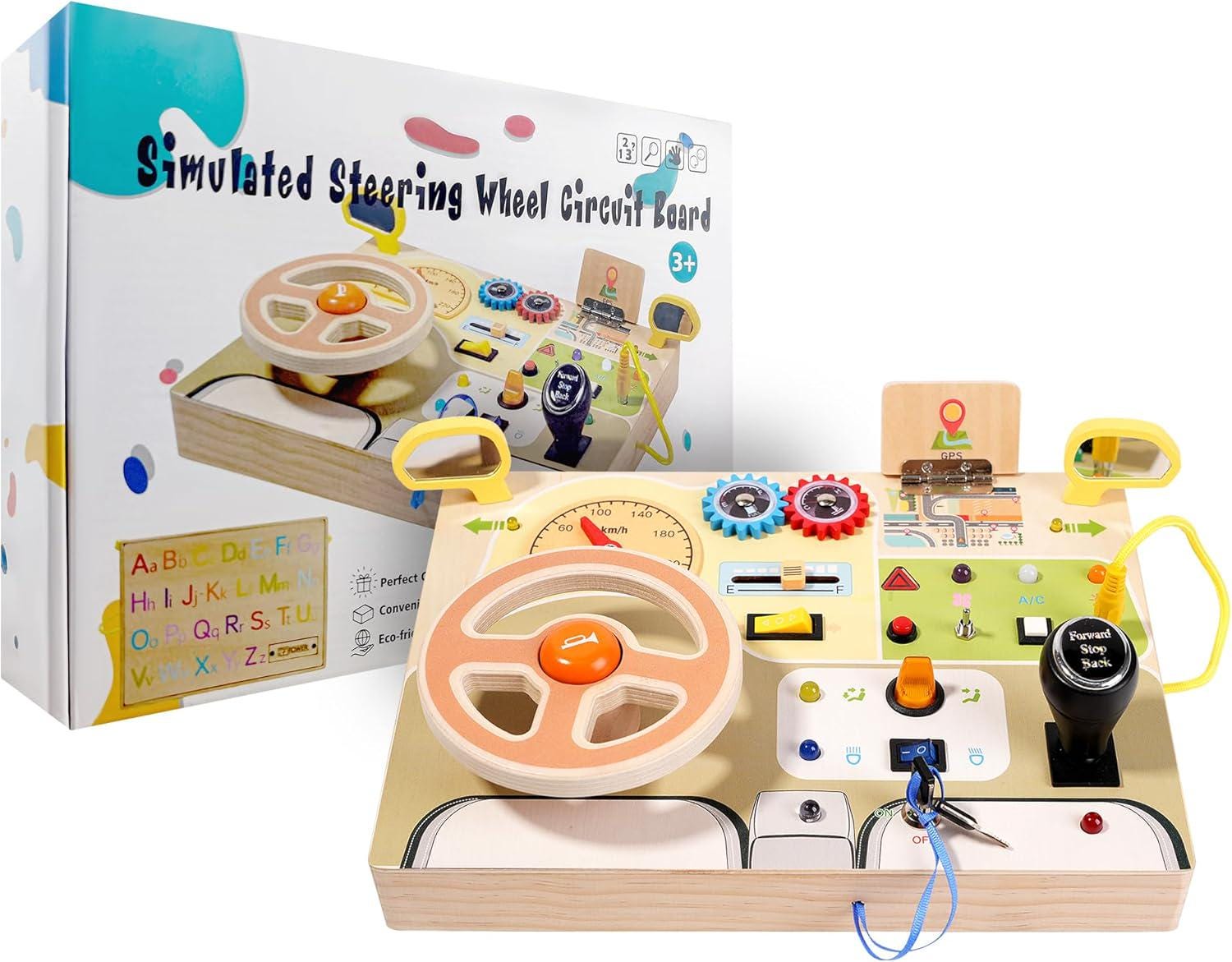 Wooden Driving Steering Wheel Busy Board